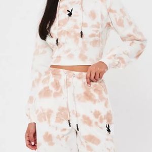 MISSGUIDED x PLAYBOY pink tie-dye sweat suit (M)